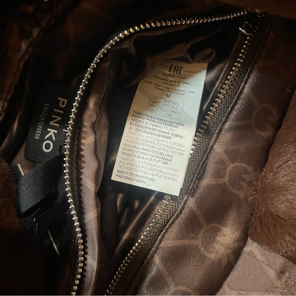 LUSCIOUS GREAT GIFT!! BNWT Pinko Debossed faux fur plush tote brown PRICE FIRM - Picture 12 of 16